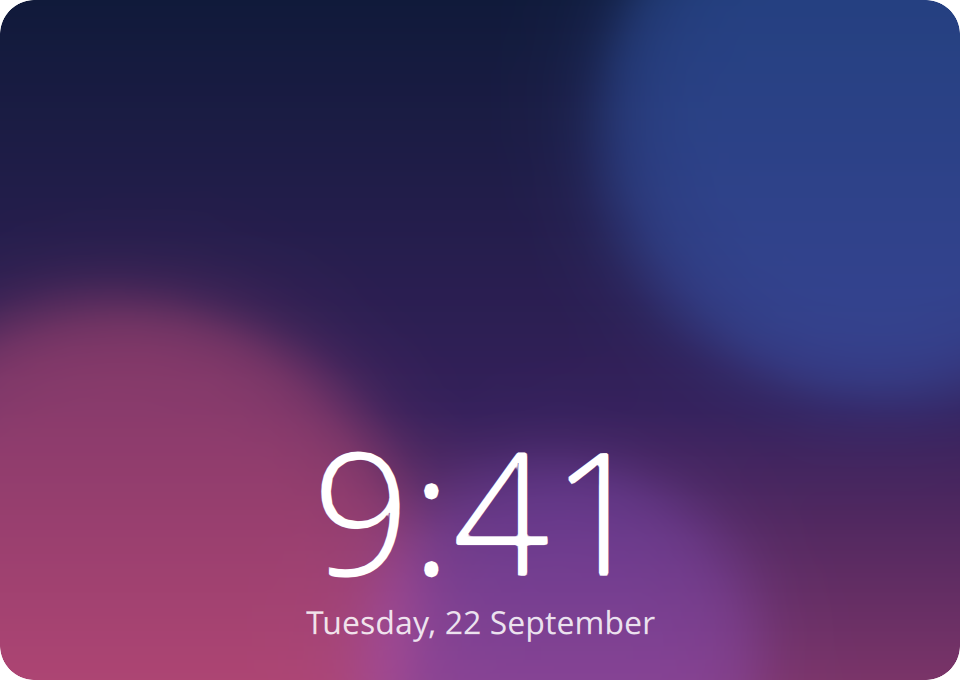 The bubble drops down over the lock screen, the face in it looks around, and two green rings spin and land around a tick