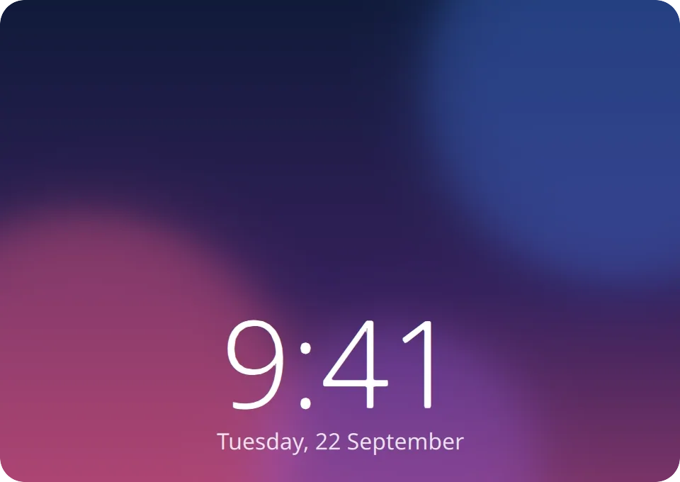 The bubble drops down over the lock screen, the face in it looks around, asks for a blink, and two green rings spin and land around a tick