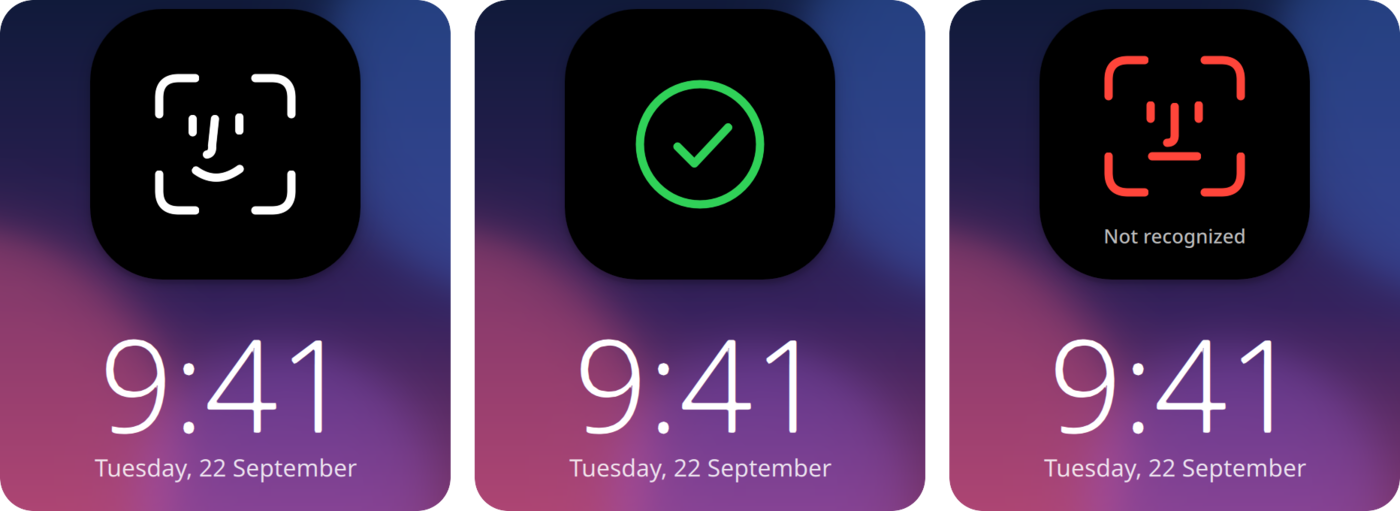 The bubble above the Plasma lock screen: looking, recognised, not recognised